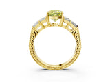 Yellow gold Fancy Yellow Cushion Cut Solitaire Princess Side Stone Engraved Band Prong Setting Ring_3