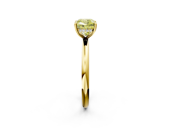 Yellow gold Fancy Yellow Cushion Cut Diamond Solitaire Ring with Thin Band and Four-Prong Setting