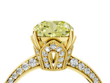 Yellow gold Fancy Yellow Cushion Cut Solitaire Split Shank Pave Diamond Engagement Ring with Four-Prong Setting_4