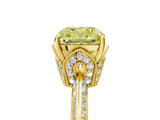 Yellow gold Fancy Yellow Cushion Cut Solitaire Split Shank Pave Diamond Engagement Ring with Four-Prong Setting_5