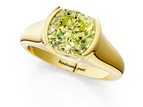Yellow gold Fancy Yellow Cushion Cut Solitaire Tension Set Diamond Ring with Split Shank Band_1