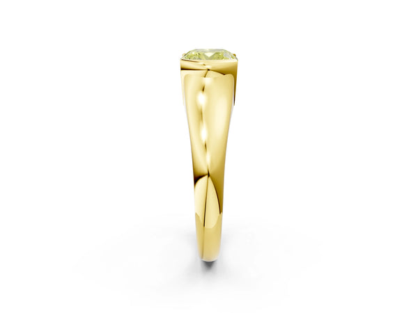 Yellow gold Fancy Yellow Cushion Cut Solitaire Tension Set Diamond Ring with Split Shank Band