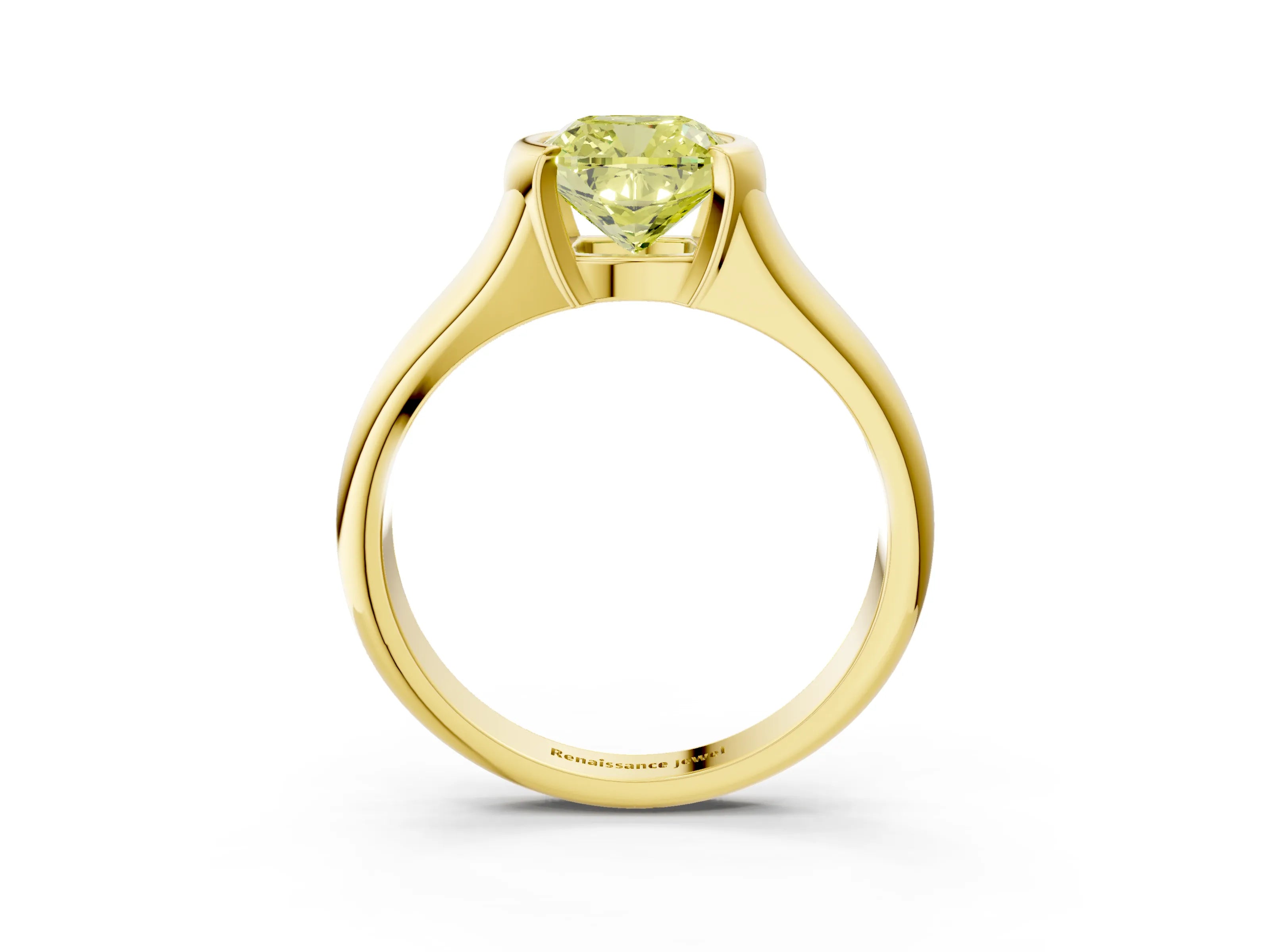 Yellow gold Fancy Yellow Cushion Cut Solitaire Tension Set Diamond Ring with Split Shank Band_3