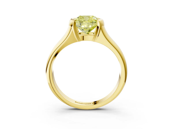 Yellow gold Fancy Yellow Cushion Cut Solitaire Tension Set Diamond Ring with Split Shank Band