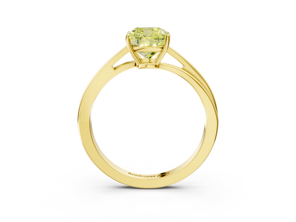 Yellow gold Fancy Yellow Cushion  Cut Solitaire Twist Band Ring with Four-Prong Setting