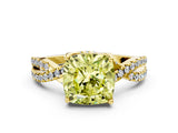 Yellow gold Fancy Yellow Cushion Cut Solitaire Twist Pave Diamond Engagement Ring with Prong Setting