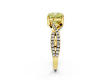 Yellow gold Fancy Yellow Cushion Cut Solitaire Twist Pave Diamond Engagement Ring with Prong Setting_2