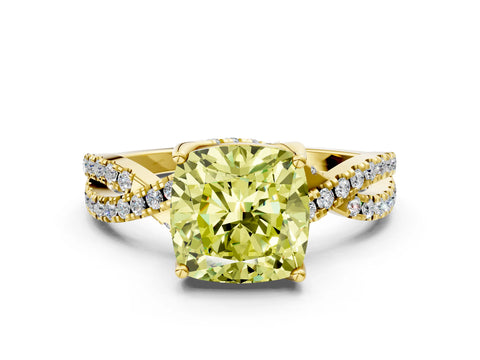 Yellow gold Fancy Yellow Cushion Cut Solitaire Twist Pave Diamond Engagement Ring with Prong Setting_24