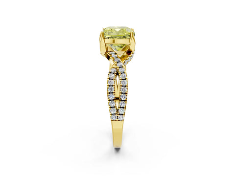 Yellow gold Fancy Yellow Cushion Cut Solitaire Twist Pave Diamond Engagement Ring with Prong Setting_2