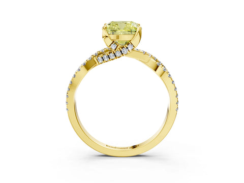 Yellow gold Fancy Yellow Cushion Cut Solitaire Twist Pave Diamond Engagement Ring with Prong Setting_3