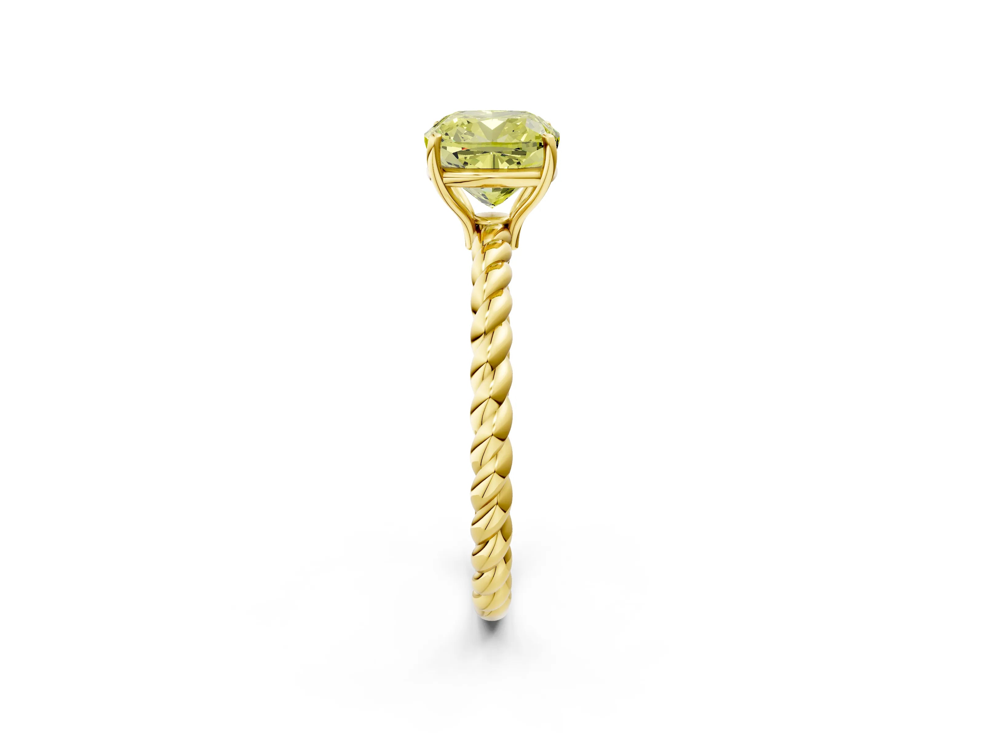 Yellow gold Fancy Yellow Cushion Cut Solitaire Twisted Band 4-Prong Ring_2