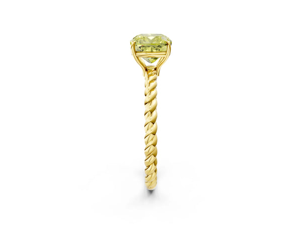 Yellow gold Fancy Yellow Cushion Cut Solitaire Twisted Band 4-Prong Ring