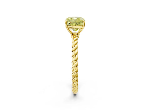 Yellow gold Fancy Yellow Cushion Cut Solitaire Twisted Band 4-Prong Ring_2