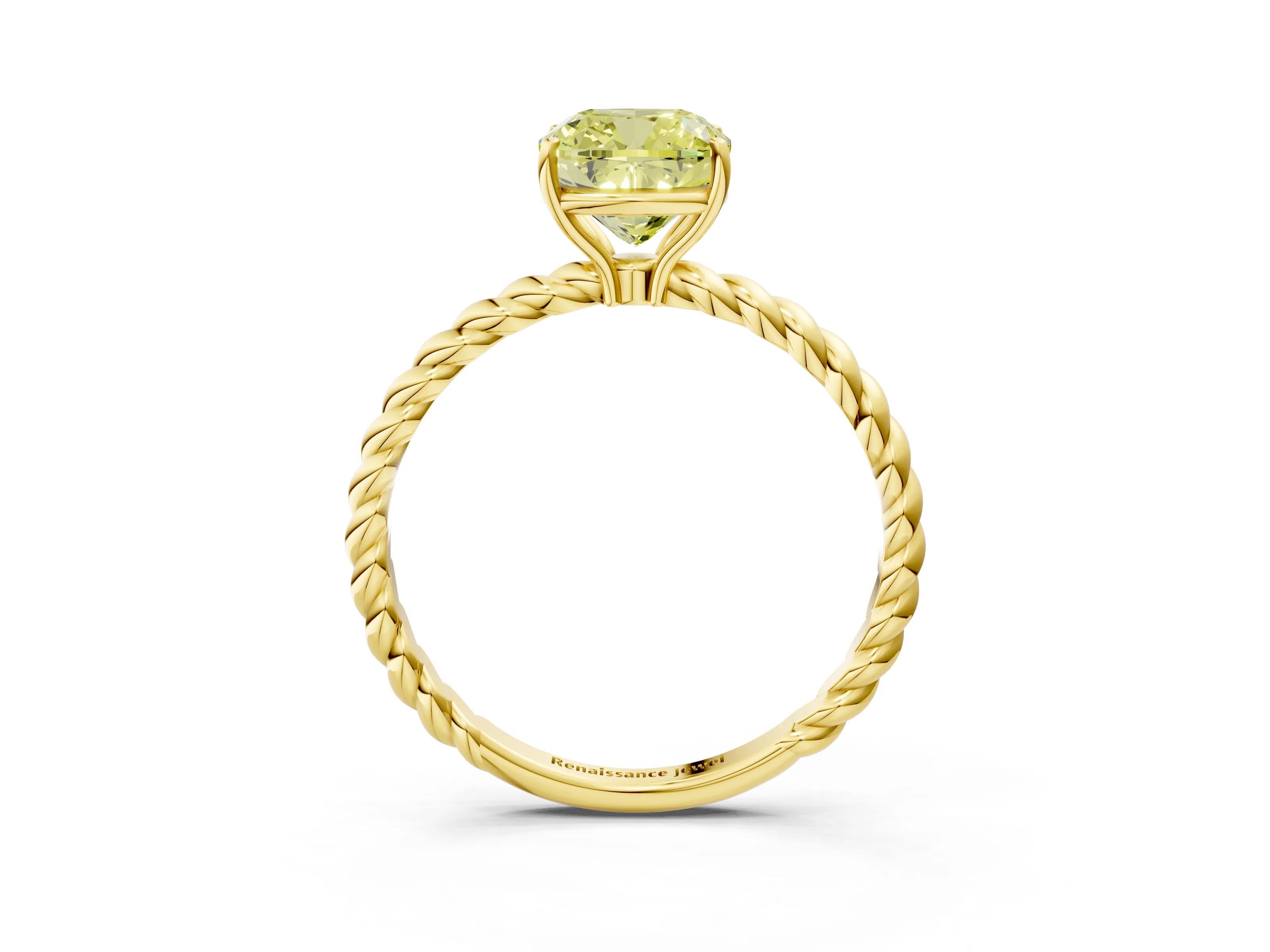 Yellow gold Fancy Yellow Cushion Cut Solitaire Twisted Band 4-Prong Ring_3