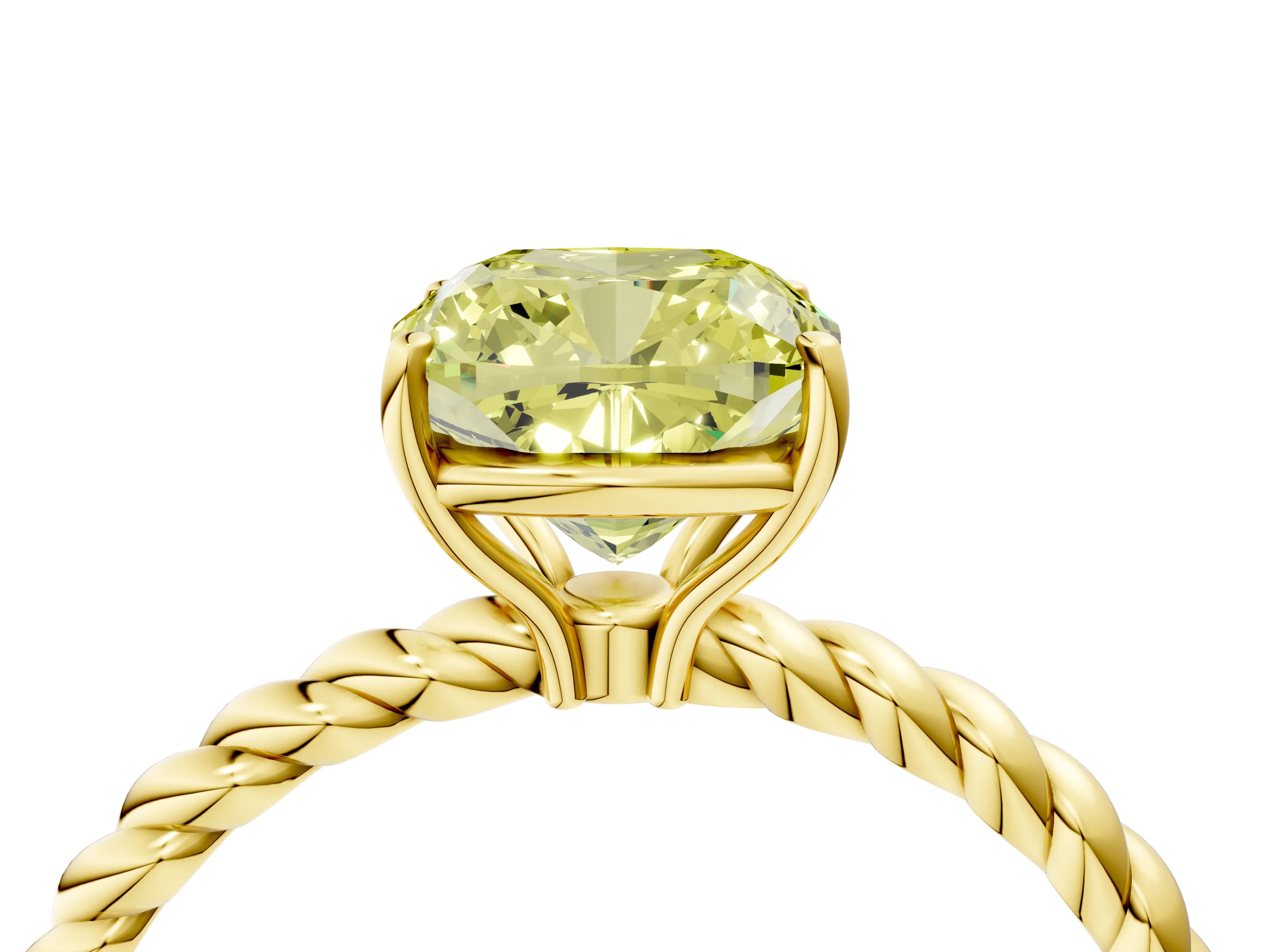 Yellow gold Fancy Yellow Cushion Cut Solitaire Twisted Band 4-Prong Ring_4