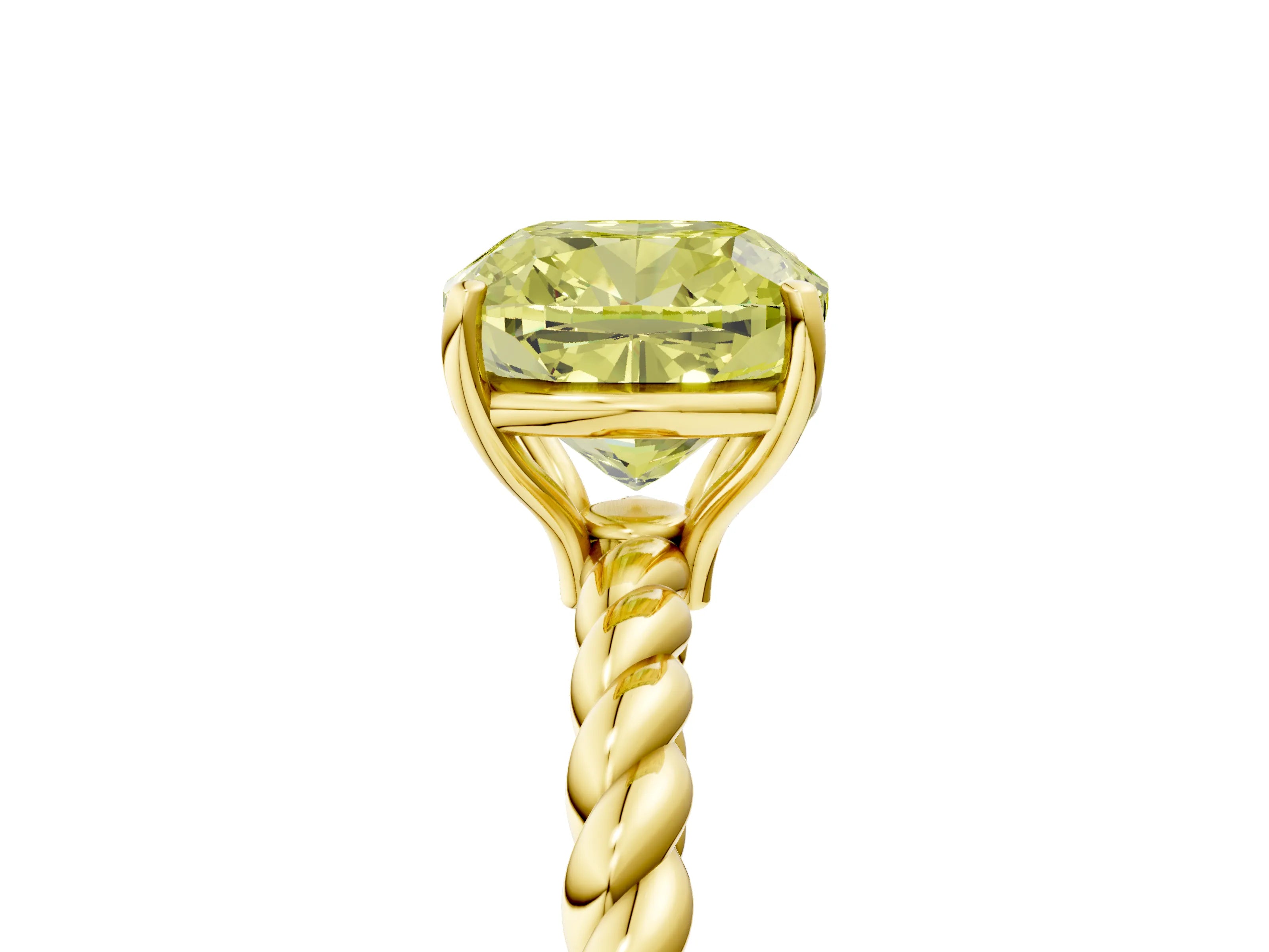 Yellow gold Fancy Yellow Cushion Cut Solitaire Twisted Band 4-Prong Ring_5