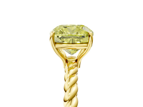 Yellow gold Fancy Yellow Cushion Cut Solitaire Twisted Band 4-Prong Ring_5
