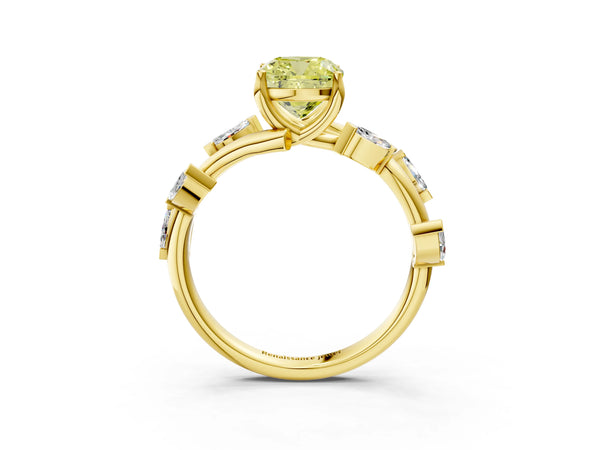 Yellow gold Fancy Yellow Cushion Cut Solitaire Twisted Band Marquise Accent Prong Setting Ring