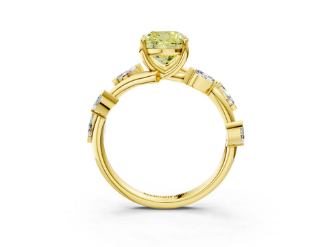 Yellow gold Fancy Yellow Cushion Cut Solitaire Twisted Band Marquise Accent Prong Setting Ring_3