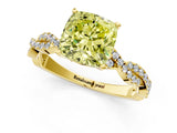 Yellow gold Fancy Yellow Cushion Cut Solitaire Twisted Pave Band with Four-Prong Setting_4