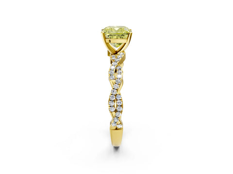 Yellow gold Fancy Yellow Cushion Cut Solitaire Twisted Pave Band with Four-Prong Setting_5