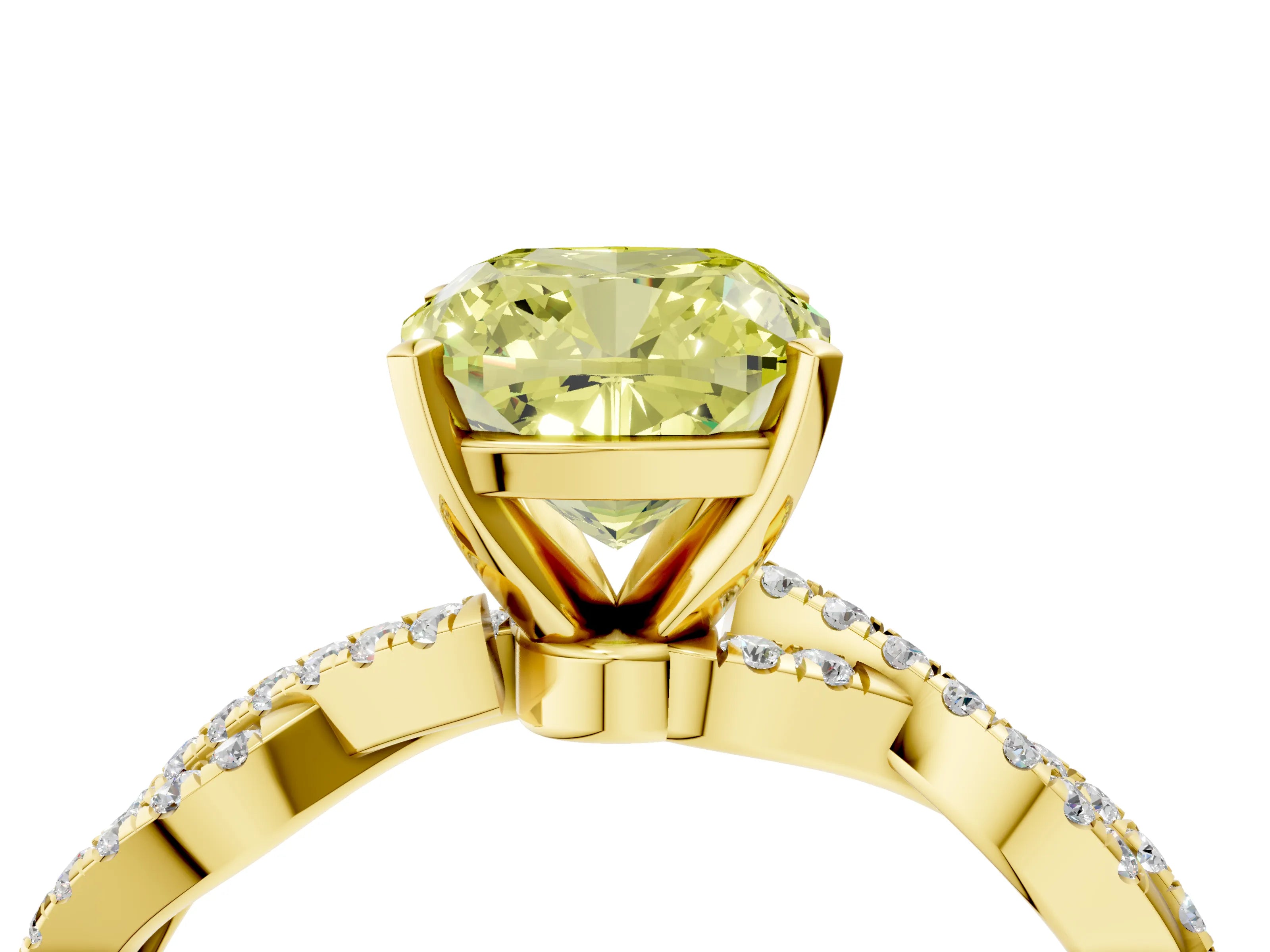 Yellow gold Fancy Yellow Cushion Cut Solitaire Twisted Pave Band with Four-Prong Setting_7