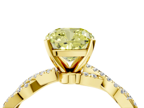 Yellow gold Fancy Yellow Cushion Cut Solitaire Twisted Pave Band with Four-Prong Setting_7