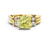 Yellow gold Fancy Yellow Cushion  Cut Three-Stone Channel Set Ring with Bar Prongs_28