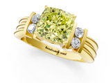Yellow gold Fancy Yellow Cushion  Cut Three-Stone Channel Set Ring with Bar Prongs_29