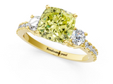 Yellow gold Fancy Yellow Cushion  Cut Three-Stone Diamond Pavé Band with Prong Setting_18