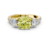 Yellow gold Fancy Yellow Cushion  Cut Three-Stone Diamond Pave Band with Prong Setting_32