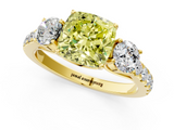 Yellow gold Fancy Yellow Cushion  Cut Three-Stone Diamond Pave Band with Prong Setting_33