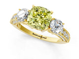 Yellow gold Fancy Yellow Cushion Cut Three-Stone Diamond Ring with Pavé Band and Four-Prong Setting_1