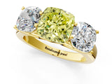 Yellow gold Fancy Yellow Cushion Cut Three-Stone Diamond Ring with Prong Setting on a Classic Band_13