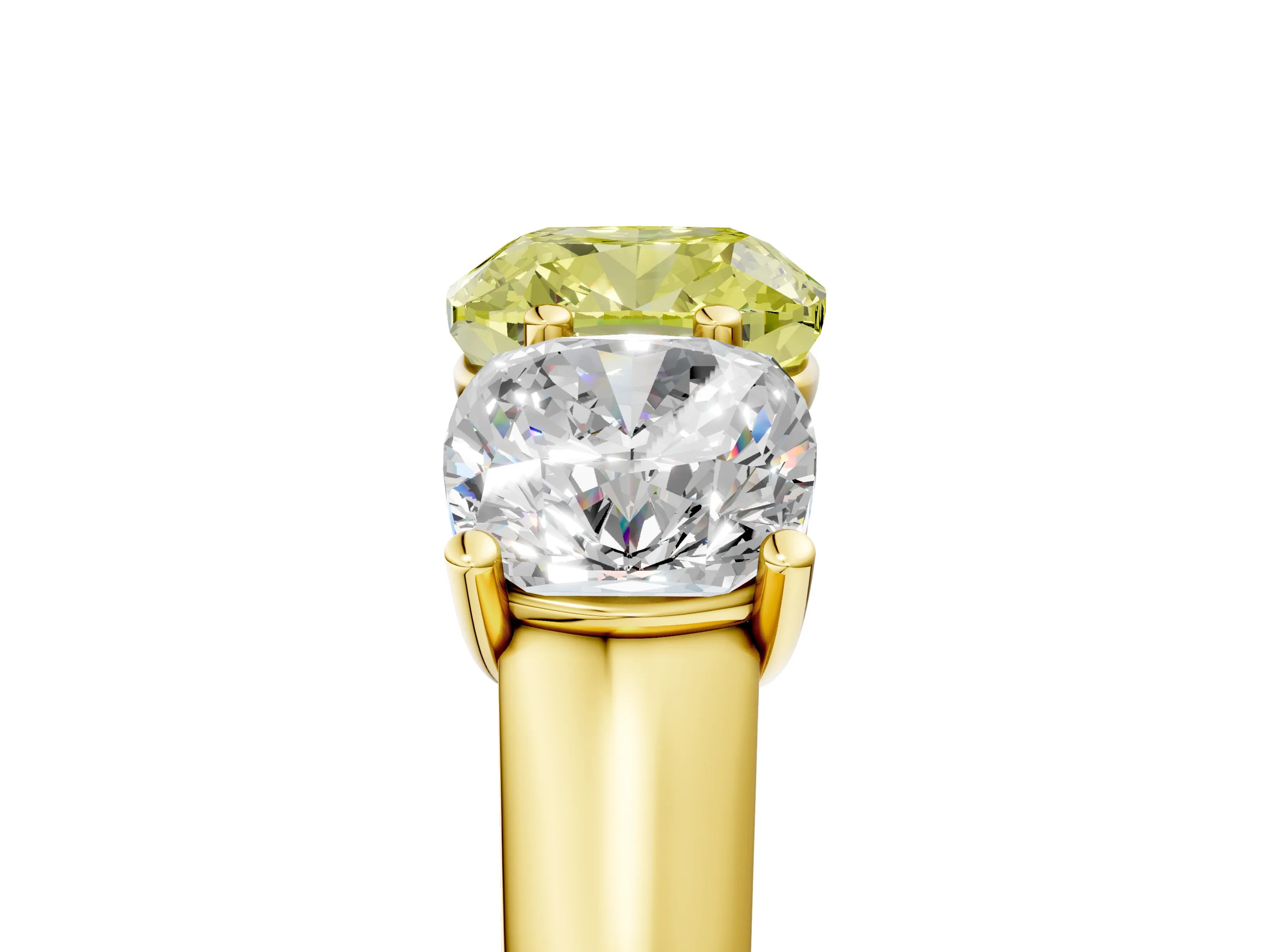 Yellow gold Fancy Yellow Cushion Cut Three-Stone Diamond Ring with Prong Setting on a Classic Band_5