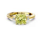 Yellow gold Fancy Yellow Cushion  Cut Three-Stone Solitaire Ring with Round Accent Diamonds and Four-Prong Setting_20