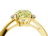 Yellow gold Fancy Yellow Cushion  Cut Three-Stone Solitaire Ring with Round Accent Diamonds and Four-Prong Setting_24