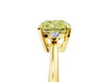 Yellow gold Fancy Yellow Cushion  Cut Three-Stone Solitaire Ring with Round Accent Diamonds and Four-Prong Setting_25