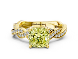 Yellow gold Fancy Yellow Cushion  Cut Twisted Pavé Band Solitaire Ring with Four-Prong Setting_55