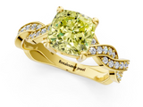 Yellow gold Fancy Yellow Cushion  Cut Twisted Pavé Band Solitaire Ring with Four-Prong Setting_56