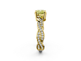 Yellow gold Fancy Yellow Cushion  Cut Twisted Pavé Band Solitaire Ring with Four-Prong Setting_57