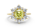 Yellow gold Fancy Yellow Cushion  Diamond Cluster Halo Ring with Solitaire Band and Four-Prong Setting_20