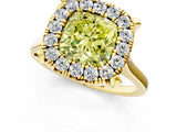 Yellow gold Fancy Yellow Cushion  Diamond Cluster Halo Solitaire with Four-Prong Setting_90