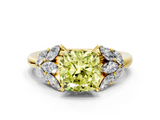Yellow gold Fancy Yellow Cushion  Diamond Cluster Leaf Design Ring with Prong Setting_65