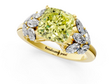 Yellow gold Fancy Yellow Cushion  Diamond Cluster Leaf Design Ring with Prong Setting_66