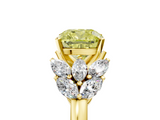 Yellow gold Fancy Yellow Cushion  Diamond Cluster Leaf Design Ring with Prong Setting_70