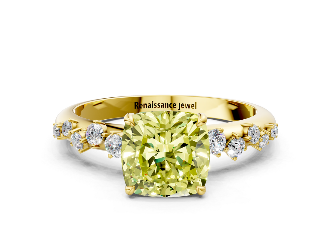 Yellow gold Fancy Yellow Cushion  Diamond Cluster Prong-Set Solitaire Ring_55