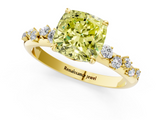 Yellow gold Fancy Yellow Cushion  Diamond Cluster Prong-Set Solitaire Ring_56