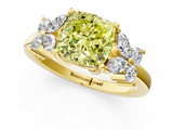 Yellow gold Fancy Yellow Cushion  Diamond Floral Cluster Ring with Solitaire Band and Prong Setting_46