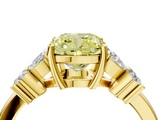 Yellow gold Fancy Yellow Cushion  Diamond Floral Cluster Ring with Solitaire Band and Prong Setting_49